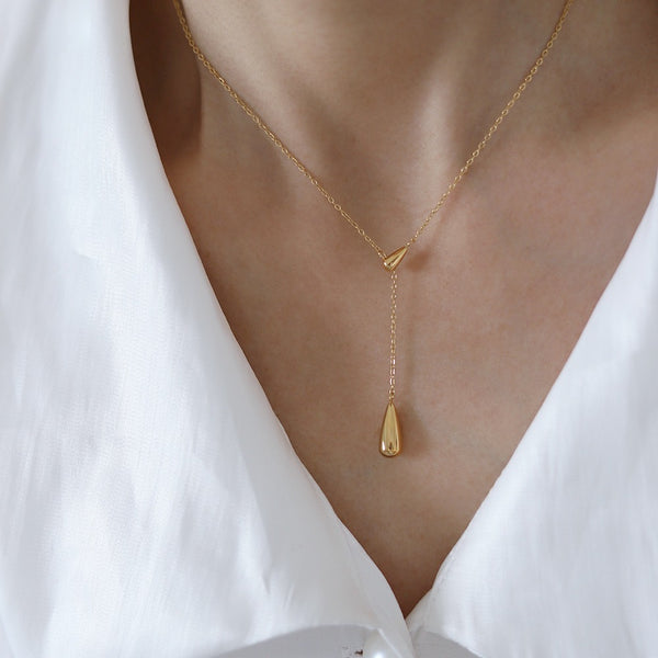 Golden Drop Lariat Necklace