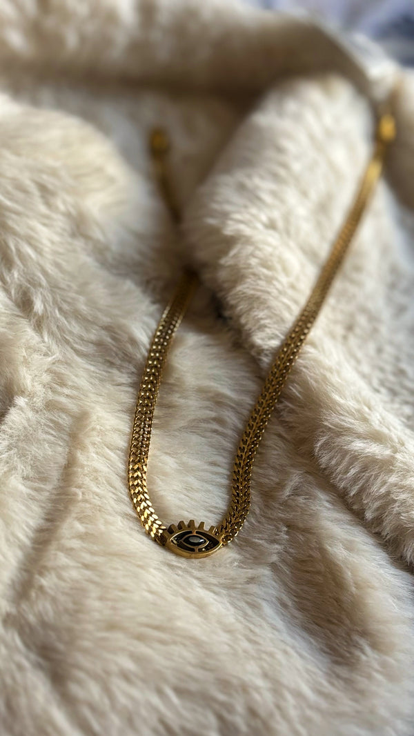 Evil Eye Gold Necklace – Bold Chain with Black Enamel Eye Pendant