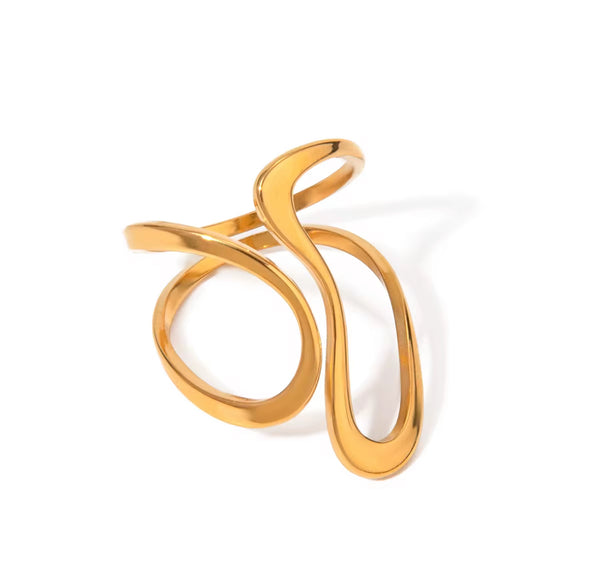 Abstract Adjustable Gold Wave Ring – Modern Sculptural Design | Veloura Jewels