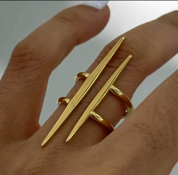 Double Bar Gold Ring – Adjustable Minimalist Ring | Veloura Jewels