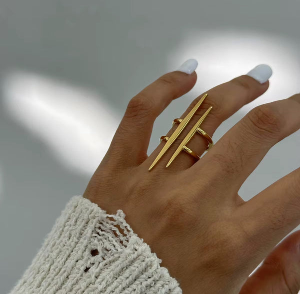Double Bar Gold Ring – Adjustable Minimalist Ring | Veloura Jewels