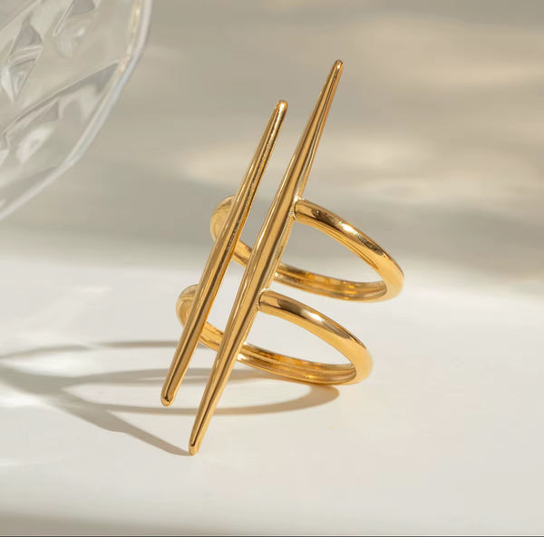 Double Bar Gold Ring – Adjustable Minimalist Ring | Veloura Jewels