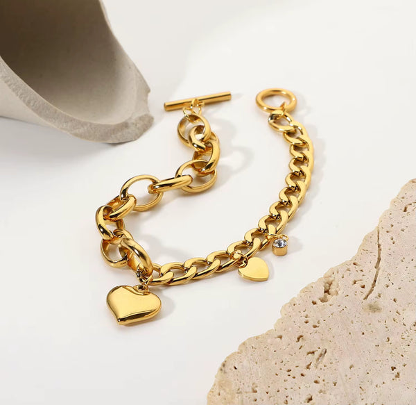 Chunky Gold Heart Charm Bracelet