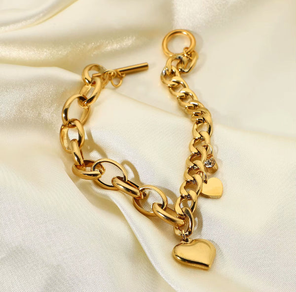 Chunky Gold Heart Charm Bracelet