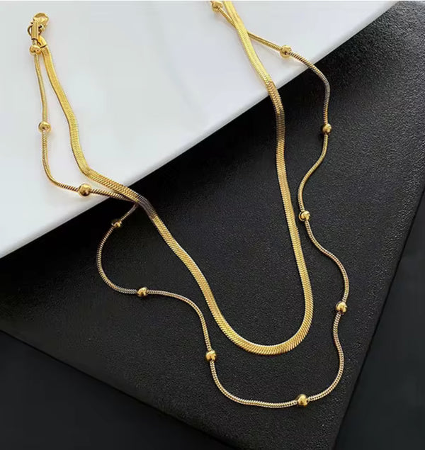 Gold Layered Snake Chain Necklace with Beads – Elegant Minimalist Jewelry for Women