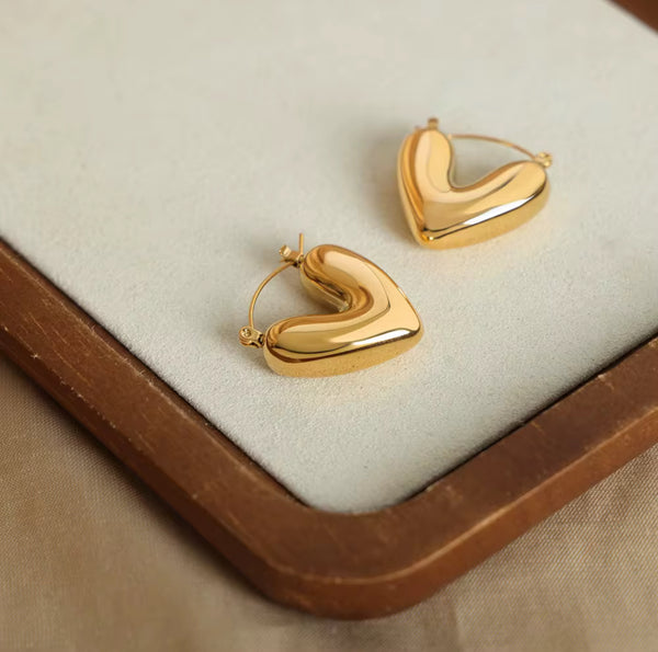 Gold Heart Hoop Earrings – Demi-Fine Polished Statement Hoops | Veloura Jewels