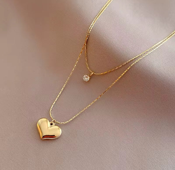 18K Gold PlatedHeart Pendant Layered Necklace for Women