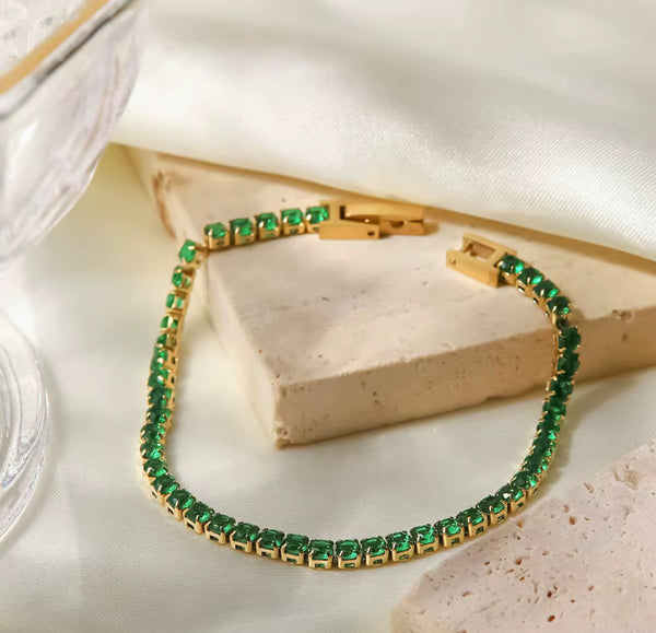 Emerald Green Tennis Bracelet for Women | Gold Plated | Premium Demi-Fine Jewellery|Veloura jewels