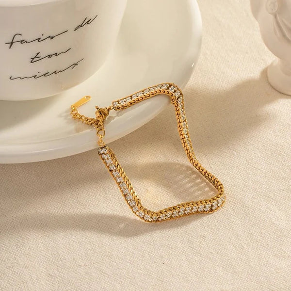 Double Layer Gold-Toned Zirconia Bracelet