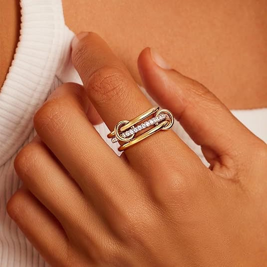 Signature link Ring-zirconia 18k PVD Gold plated