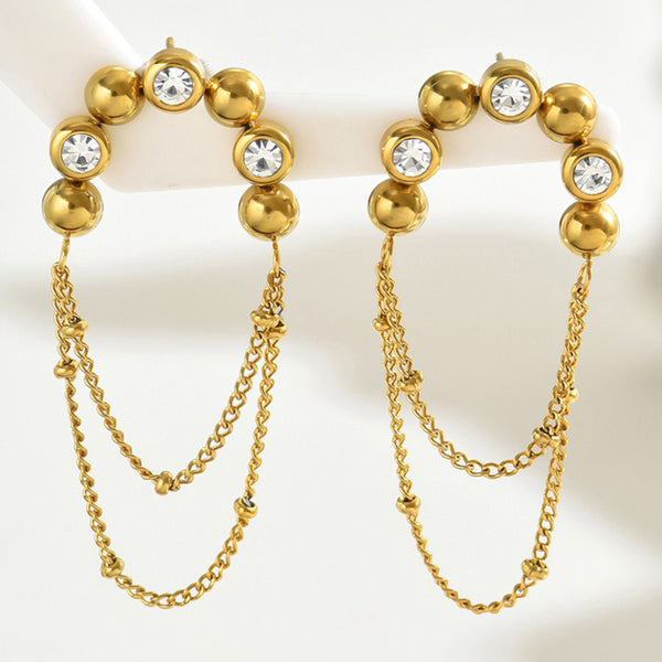 Statement chain Drops Earrings-18k gold plated,zirconia