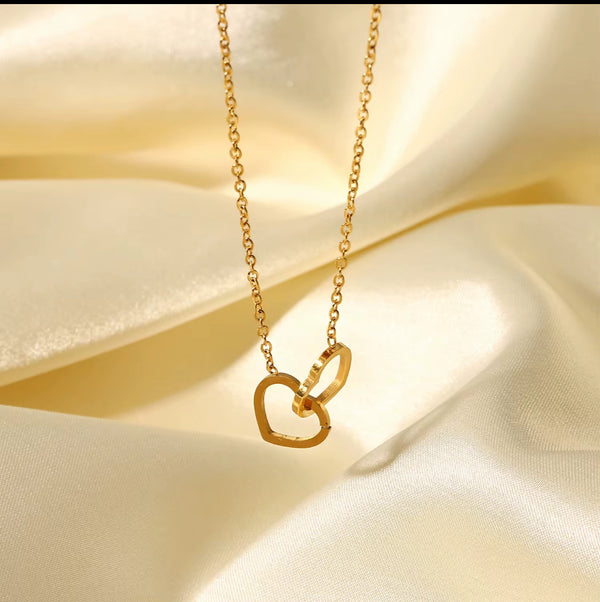 Gold Plated Heart Necklace – Elegant Double Heart Pendant for Women | Minimalist Love Jewelry Gift