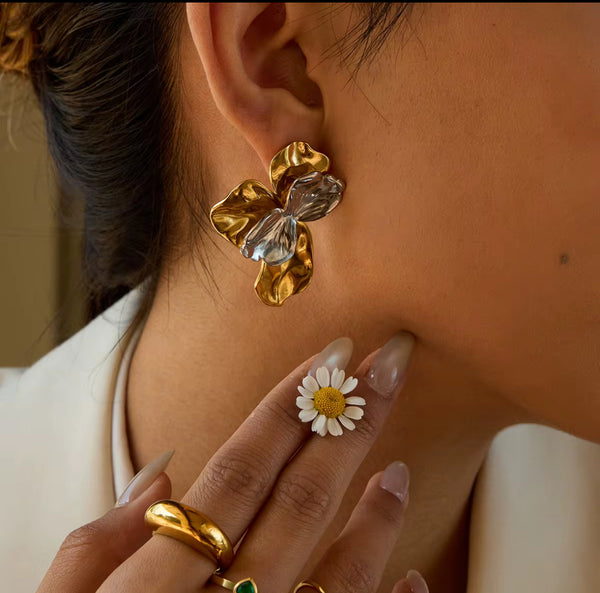 Dual Tone Flower Earrings