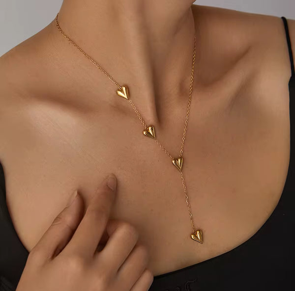 Elegant Gold Heart Pendant Y Necklace – Minimalist Layered Jewelry for Women