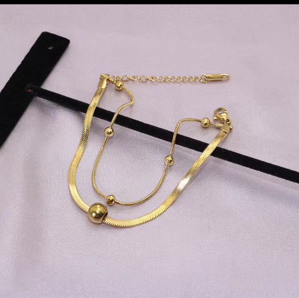 Beaded Layered Snake Chain Braclet | Luxe Veloura