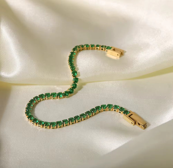 Emerald Green Tennis Bracelet for Women | Gold Plated | Premium Demi-Fine Jewellery|Veloura jewels