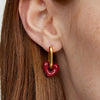 Gold-Toned Hoop Earrings with Red Heart